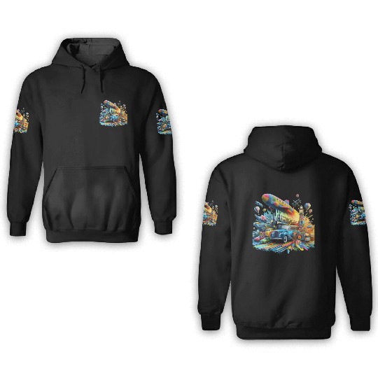 Multi-Colored Vehicles 3D Hoodies