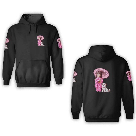 Kimono Girl & Her Loyal Pup 3D Hoodies