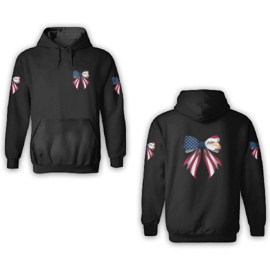Coquette Bow Bald Eagle Bird US Flag Patriotic 3D Hoodies