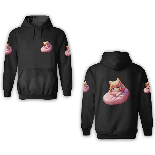 Neko Snoozing Under Sakura 3D Hoodies
