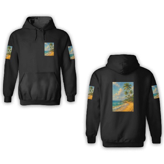 Tropical Serenity – Peaceful Beach Landscape Art 3D Hoodies