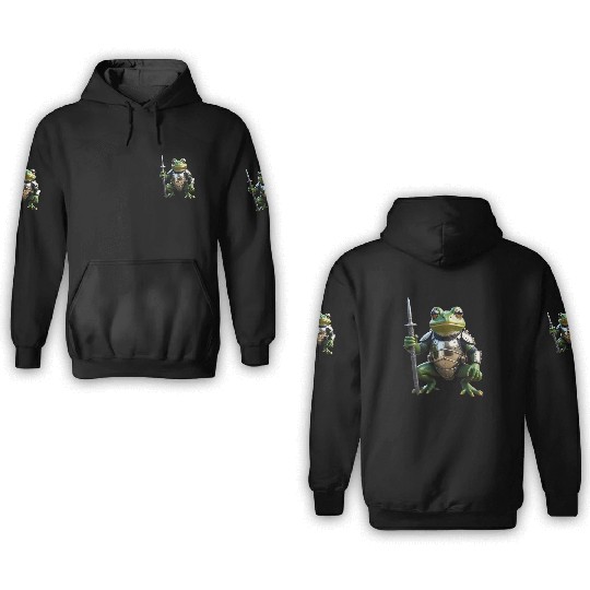 frog in medieval armor 3D Hoodies