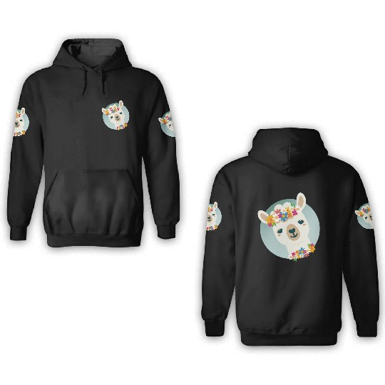 Floral Alpaca with Wreath – Cheerful Summer Motif 3D Hoodies