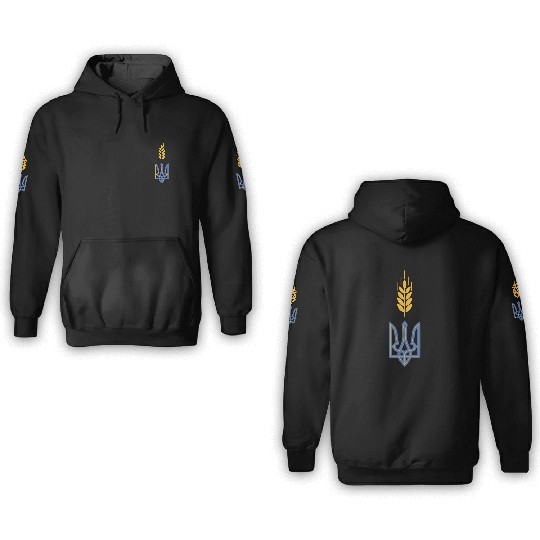 Ukraine Trident Wheat Symbol Ukrainian Heritage 3D Hoodies