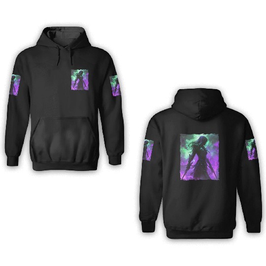 Mystical Assassin Woman In Violet Fog Fantasy 3D Hoodies