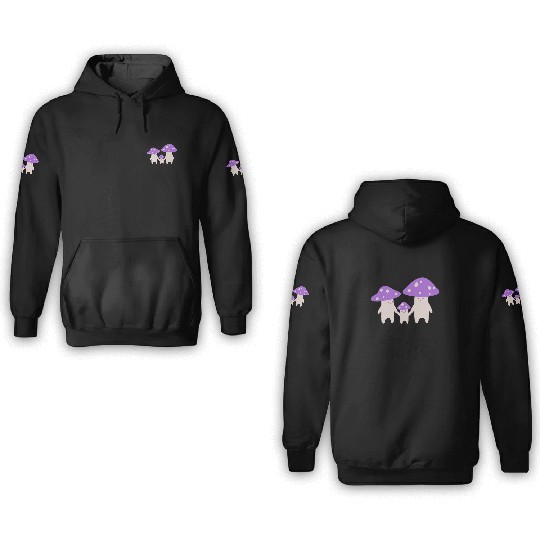 Kawaii Mushroom Family Purple 3D Hoodies
