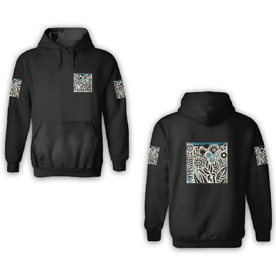 Teal & Black Floral Pattern 3D Hoodies