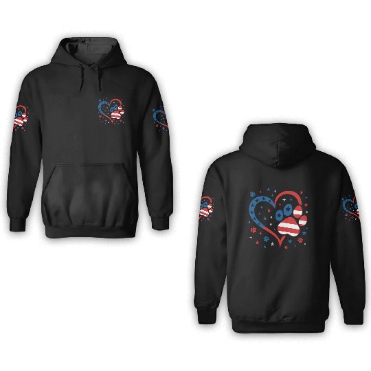 4th of July Heart Paw 3D Hoodies