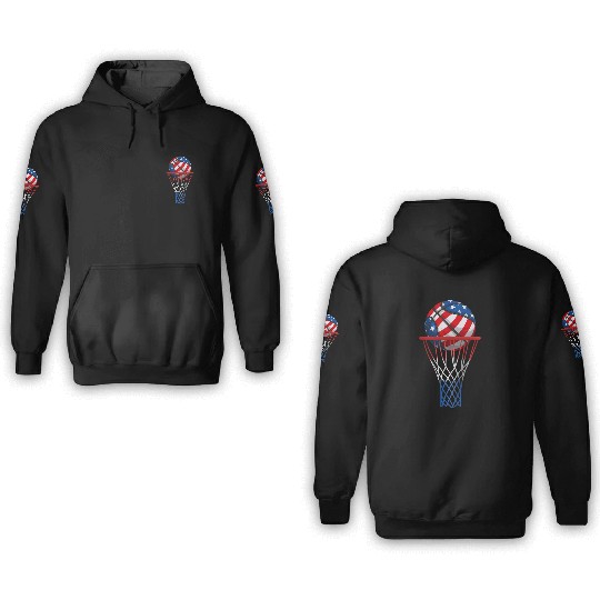 Basketball American Patriotic 4th Of July US Flag 3D Hoodies