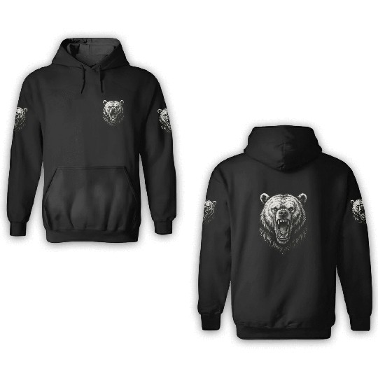 Fierce Roaring Bear Head 3D Hoodies – Bold Wilderness