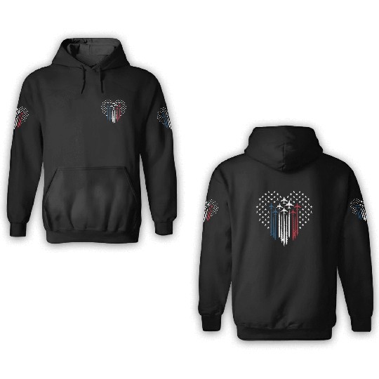 Fighter Jet Airplane USA Flag Heart 3D Hoodies