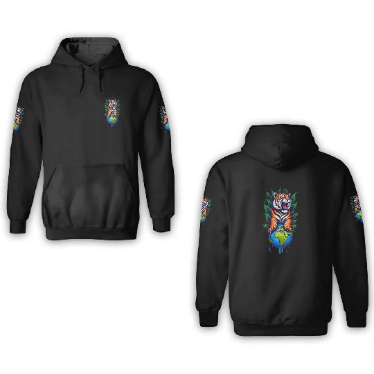 Tiger Earth Embrace ✦ Eco Accessory ✦ Vibrant 3D Hoodies