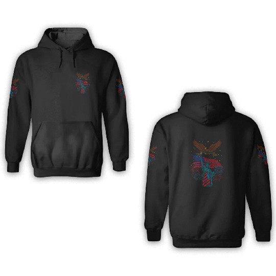 US flag with eagle and statue of liberty 3D Hoodies