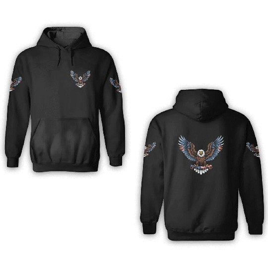 brow blue eagle with us flag 3D Hoodies