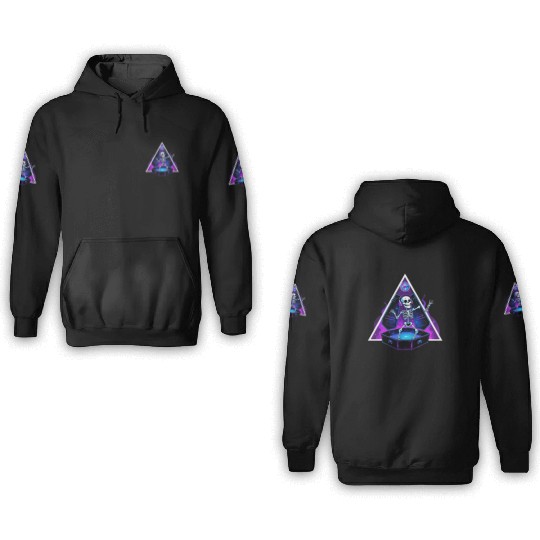 Neon Dancing Skeleton in Coffin 3D Hoodies