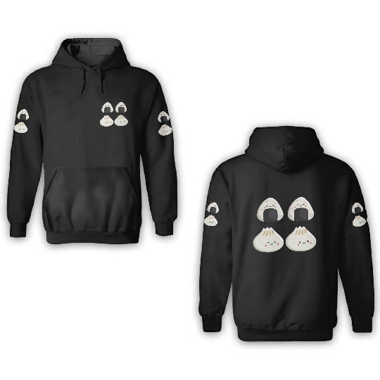 Onigiri and dumpling face character 3D Hoodies