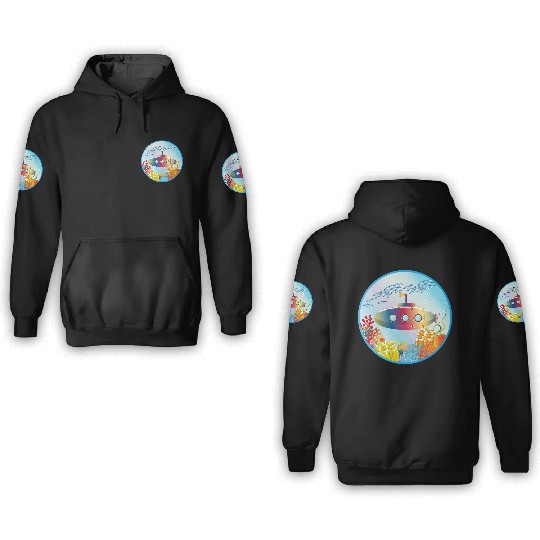 Colorful Submarine in a Tropical Coral Reef 3D Hoodies