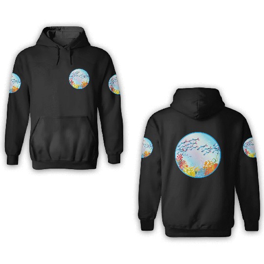 School of colorful fish in a coral reef 3D Hoodies