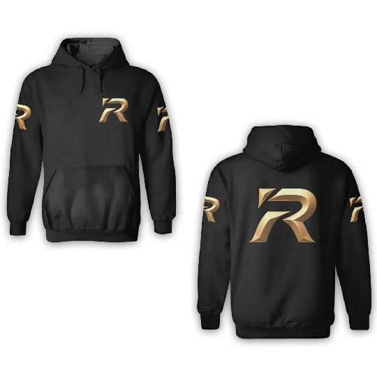 Golden Stylized Letter R 3D Hoodies