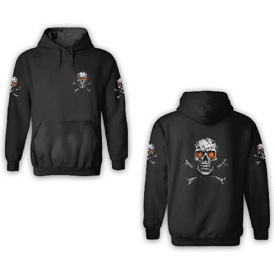 Grunge Skull Crossbones Orange Eyes 3D Hoodies
