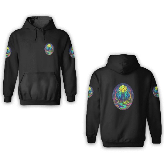 Psychedelic Forest Spirit – Glowing Tree Guardian 3D Hoodies