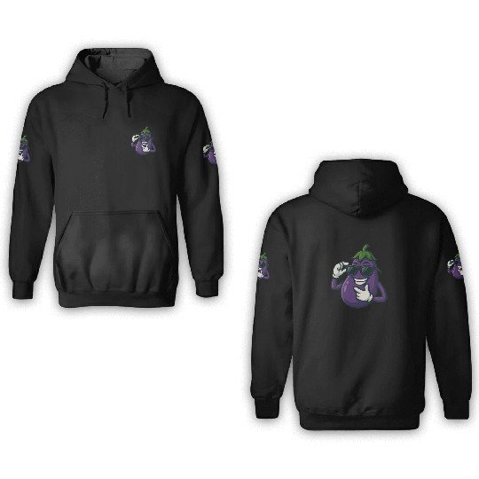 Cool eggplant vegetable design with sunglasses car 3D Hoodies