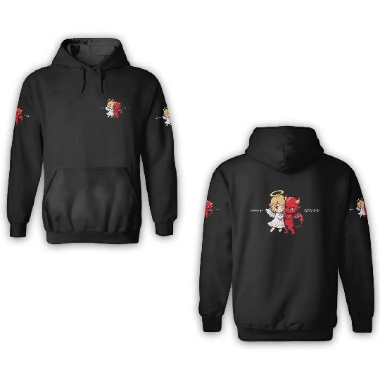 Heavenly Angel vs Devil Cartoon Design 3D Hoodies