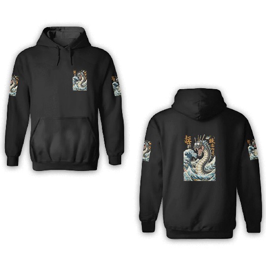 Mythical Sea Dragon with Samurai Ink 3D Hoodies