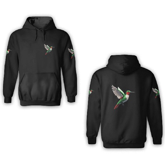 Pixelated Red & Green hummingbird 3D Hoodies
