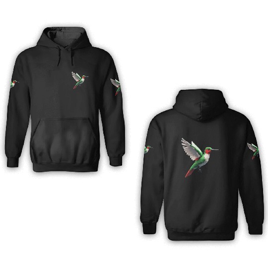 Pixelated Red & Green hummingbird 3D Hoodies