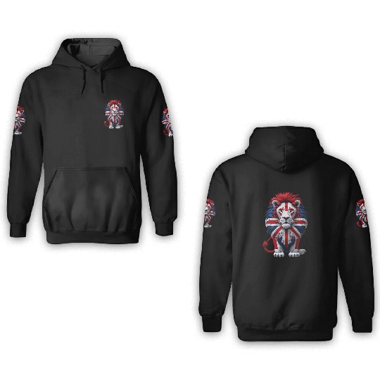 British Lion with Union Jack Flag Graphic Design 3D Hoodies