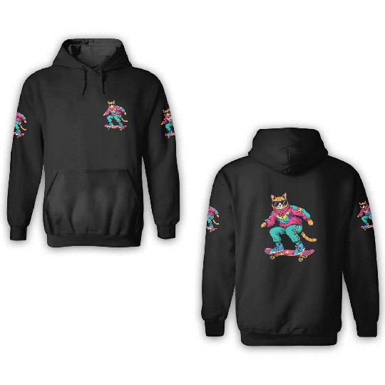 Cool Cat on a Skateboard 3D Hoodies