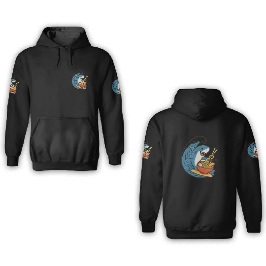 Playful Shark Enjoying Ramen 3D Hoodies