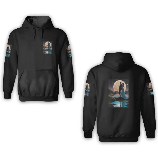 Romantic Moonlit Couple Illustration 3D Hoodies