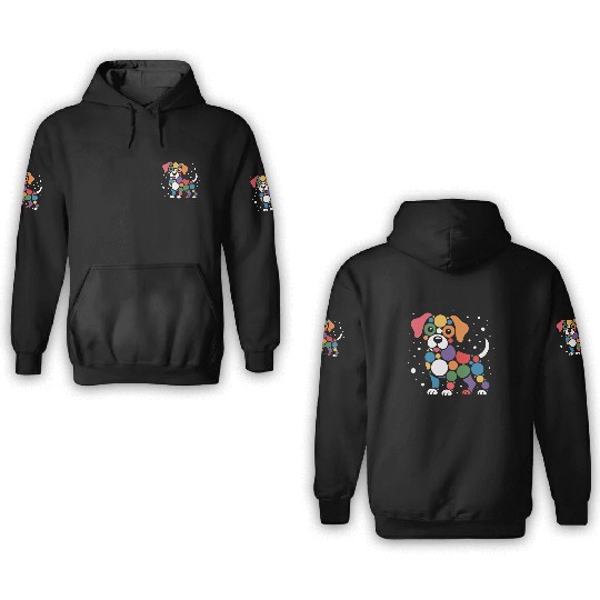 Colorful Dotty Dog Illustration 3D Hoodies