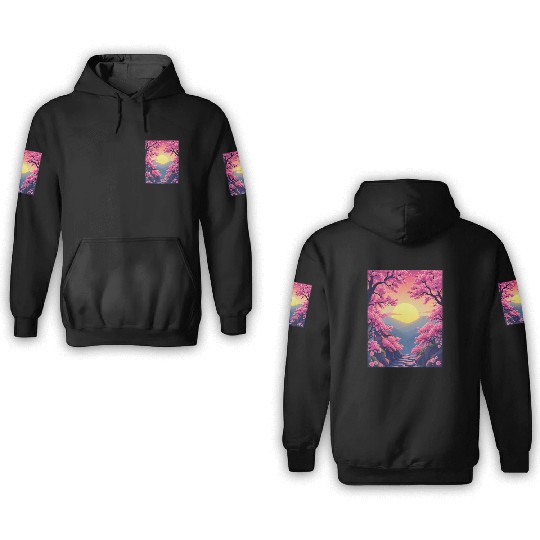 Cherry Blossom Sunset Path 3D Hoodies