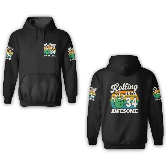 Retro Bowling 34 Celebration Design 3D Hoodies
