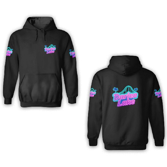 Neon Daren Lake Sign with Roller Coaster and Palms 3D Hoodies