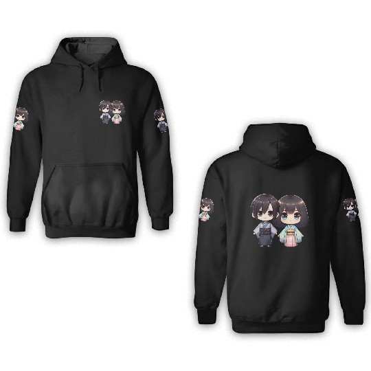 Chibi Kawaii Traditional Kimono Duo 3D Hoodies