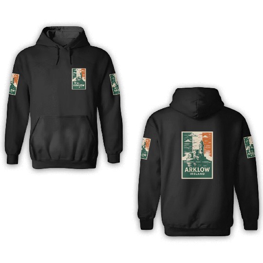 Arklow Lighthouse with Irish Flag Colors 3D Hoodies