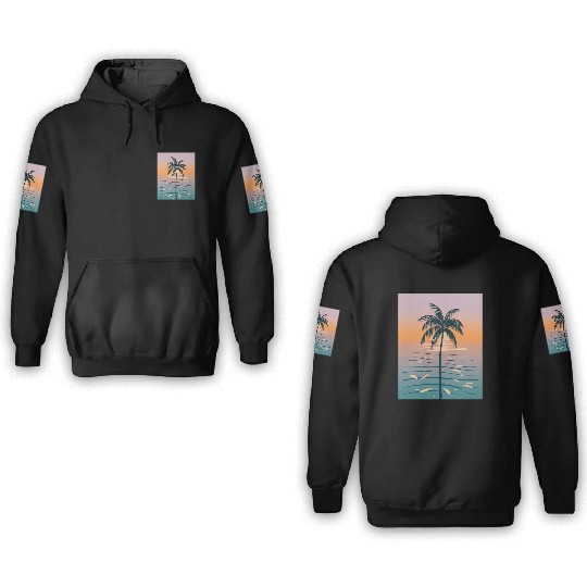 Tropical Sunset Palm Illustration 3D Hoodies