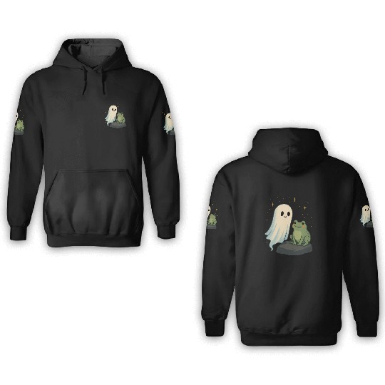 Whimsical Ghost and Frog Friendship 3D Hoodies