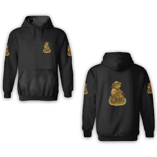Whimsical Frog Knitting Illustration 3D Hoodies