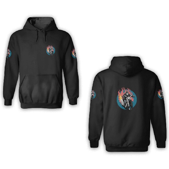 Skull Rider on Flaming Motorcycle 3D Hoodies