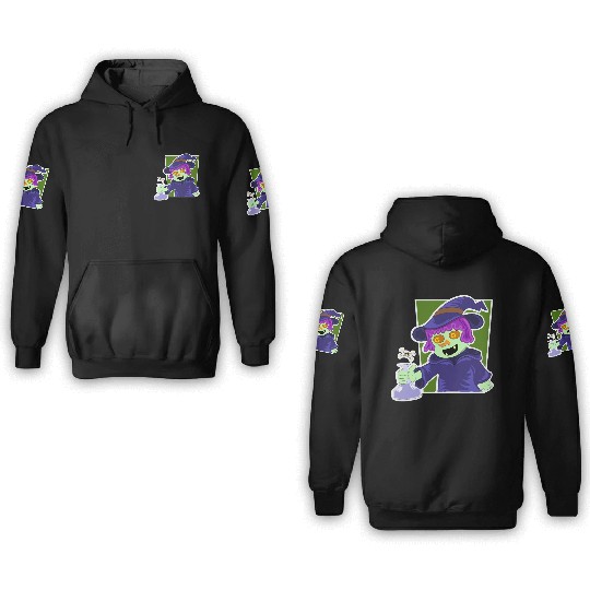 Playful Zombie Witch Cartoon Design 3D Hoodies