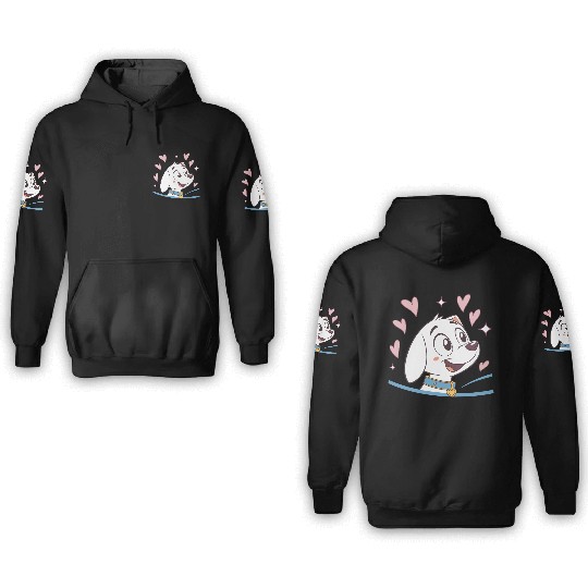 Cartoon Puppy with Hearts and Stars 3D Hoodies