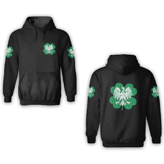 Irish Polish Heritage Eagle Shamrock 3D Hoodies
