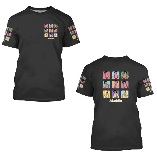 Disney Aladdin Moods 3D T Shirts, Aladdin Portrait Characters 3D T Shirts