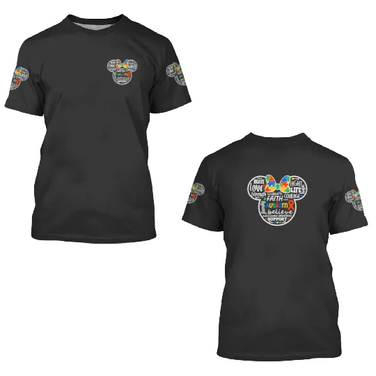 Autism Minnie Mouse 3D T Shirts, Autism Disney 3D T Shirts, Matching Autism 3D T Shirts