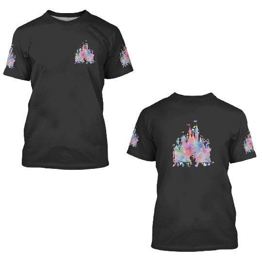 Watercolor Castle 3D T Shirts, Disney Magic Kingdom 3D T Shirts